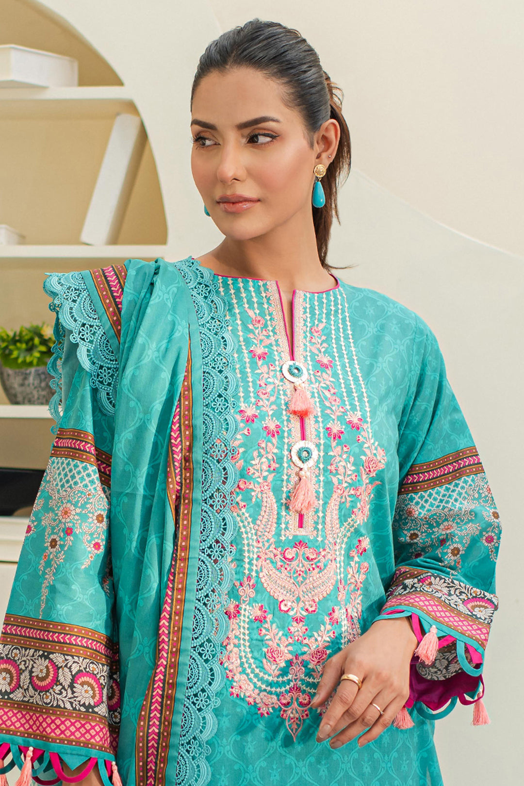 Zellbury | Unstitched 3 Piece Lawn | Embroidered Shirt Shalwar Dupatta - 1249 - House Of Hania