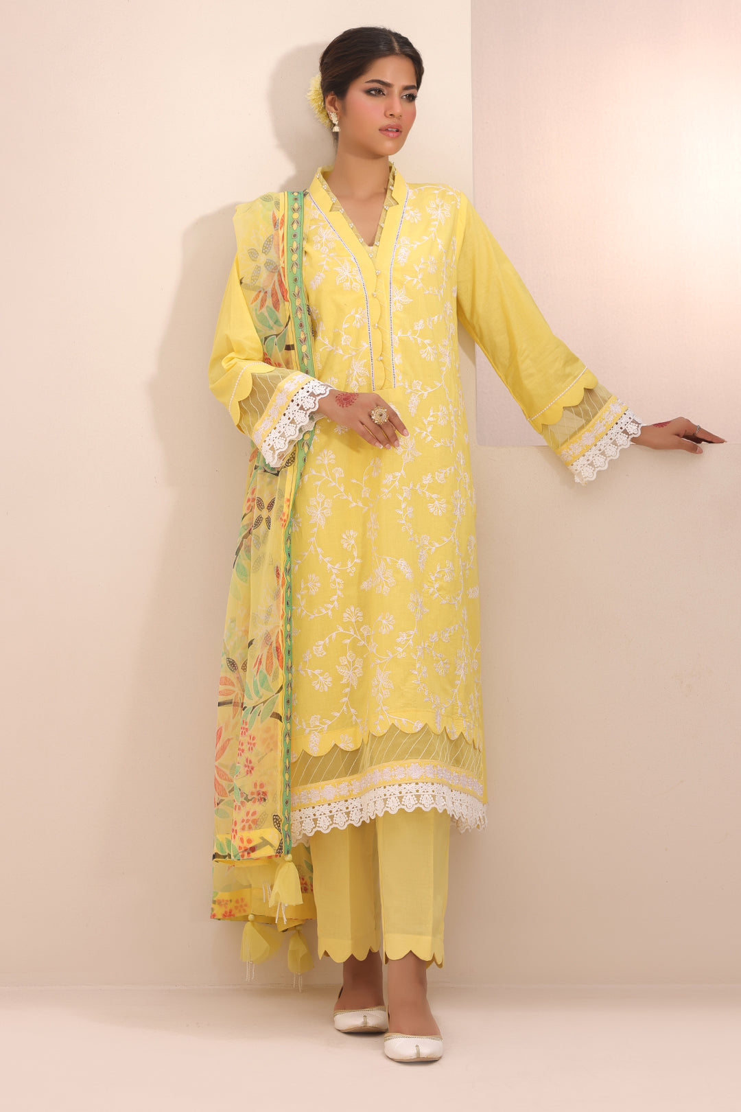 Zellbury | Unstitched 3 Piece Lawn | Embroidered Shirt Shalwar Dupatta - 1261 - House Of Hania
