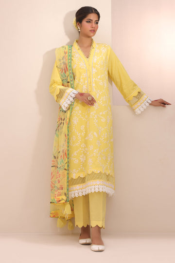 Zellbury | Unstitched 3 Piece Lawn | Embroidered Shirt Shalwar Dupatta - 1261 - House Of Hania
