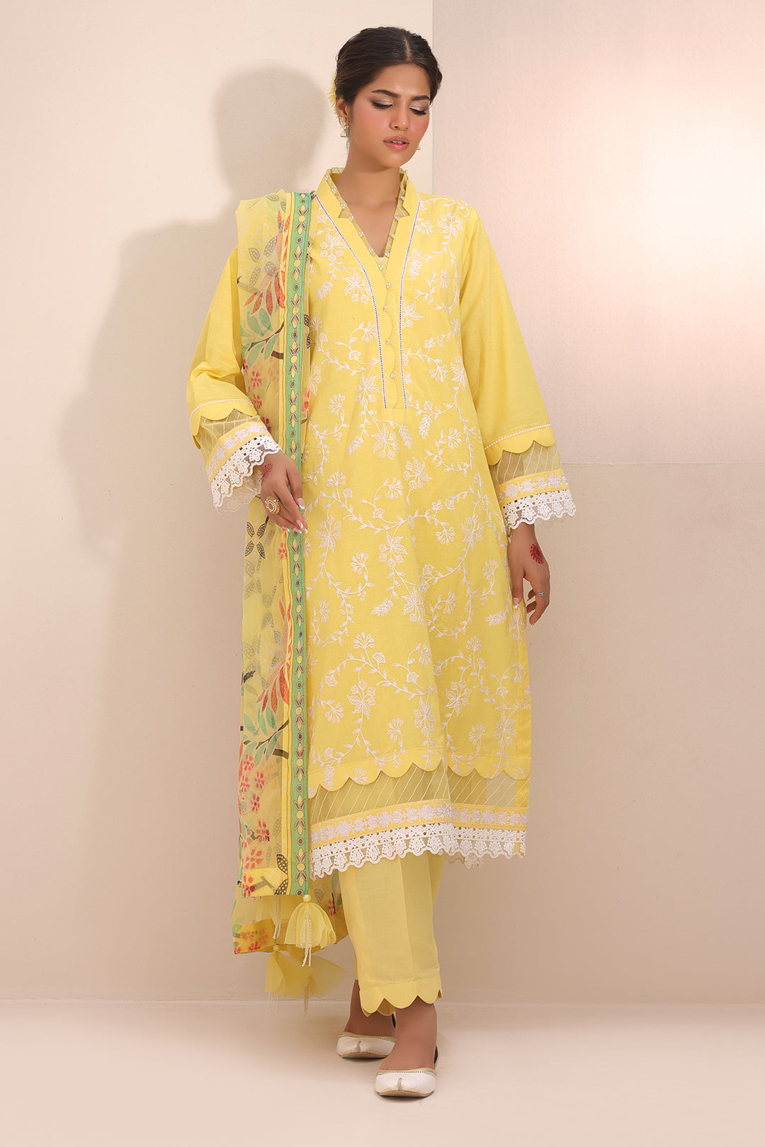 Zellbury | Unstitched 3 Piece Lawn | Embroidered Shirt Shalwar Dupatta - 1261 - House Of Hania