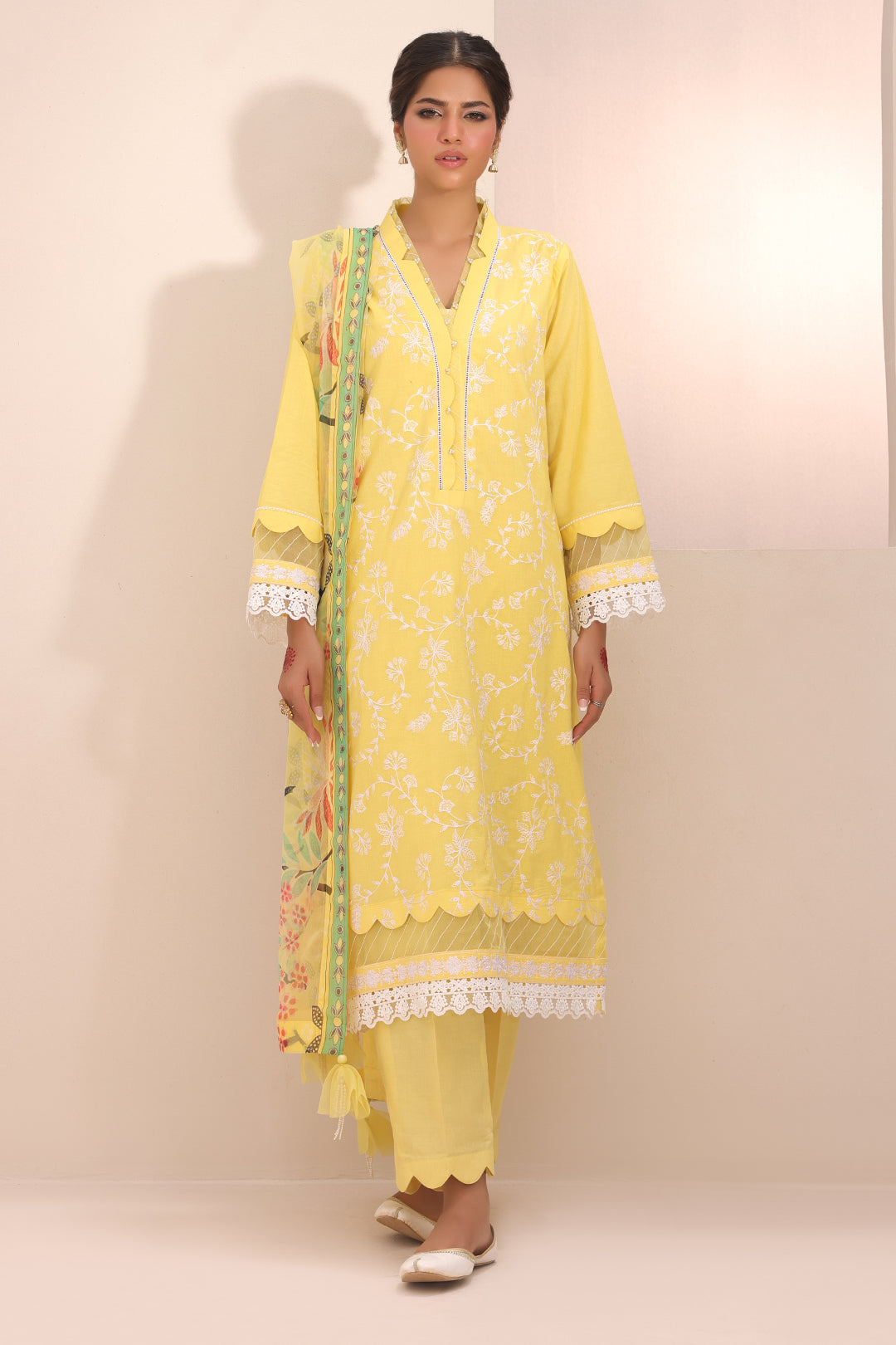 Zellbury | Unstitched 3 Piece Lawn | Embroidered Shirt Shalwar Dupatta - 1261 - House Of Hania