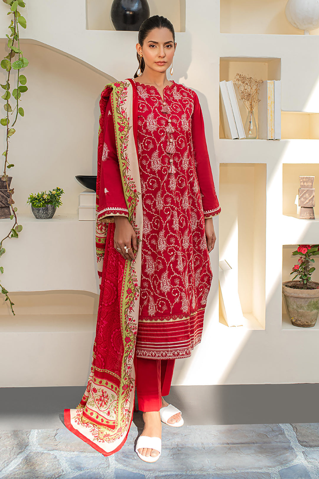 Zellbury | Unstitched 3 Piece Lawn | Embroidered Shirt Shalwar Dupatta - 1262 - House Of Hania