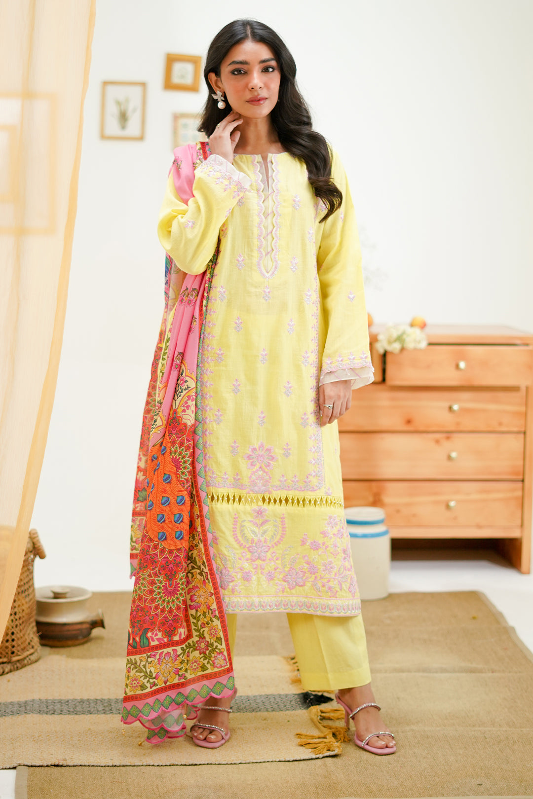 Zellbury | Unstitched 3 Piece Lawn | Embroidered Shirt Shalwar Dupatta - 1266 - House Of Hania