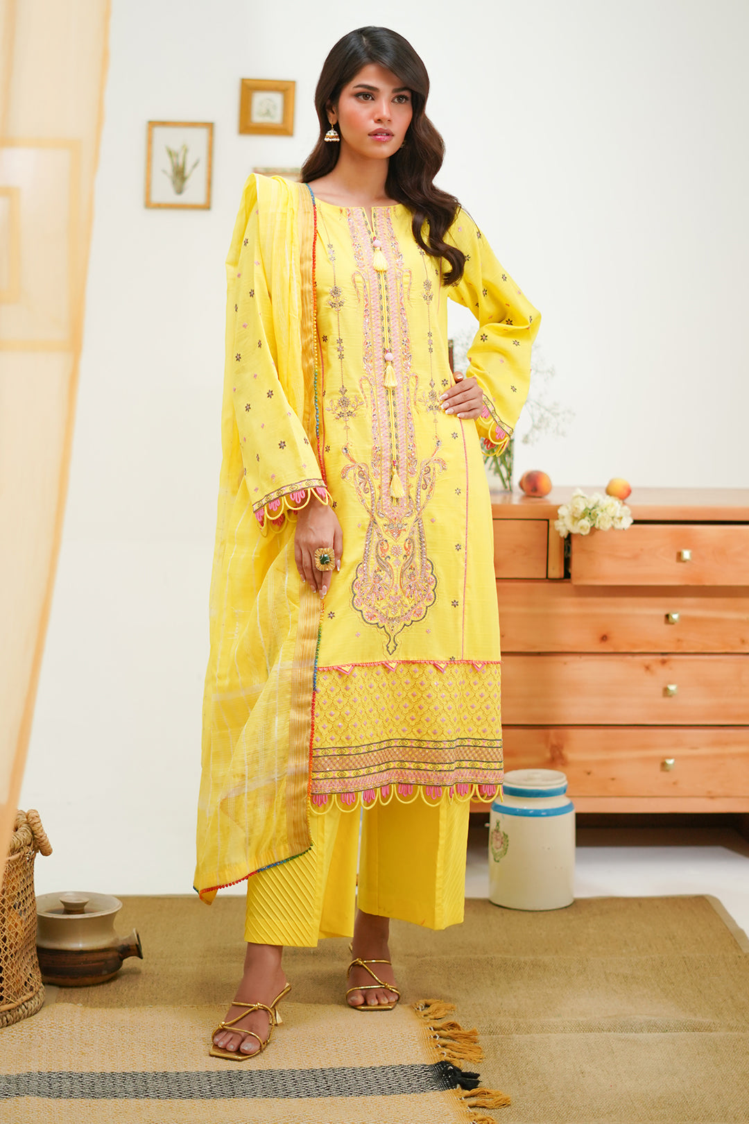Zellbury | Unstitched 3 Piece Lawn | Embroidered Shirt Shalwar Dupatta - 1285 - House Of Hania