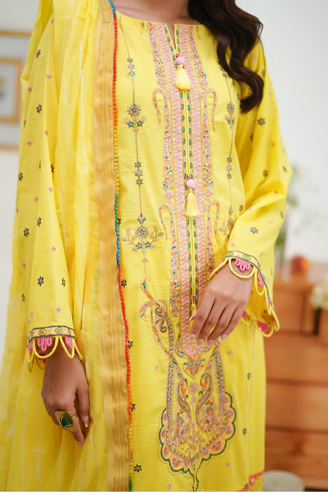 Zellbury | Unstitched 3 Piece Lawn | Embroidered Shirt Shalwar Dupatta - 1285 - House Of Hania