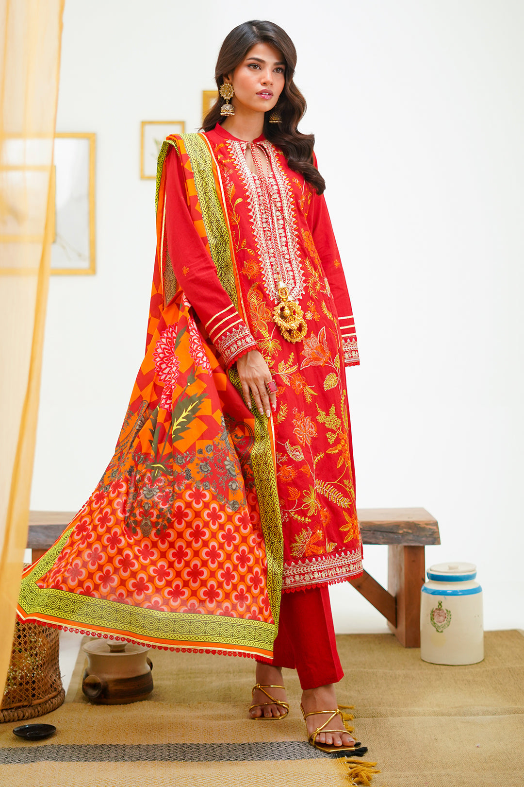 Zellbury | Unstitched 3 Piece Lawn | Embroidered Shirt Shalwar Dupatta - 1295 - House Of Hania