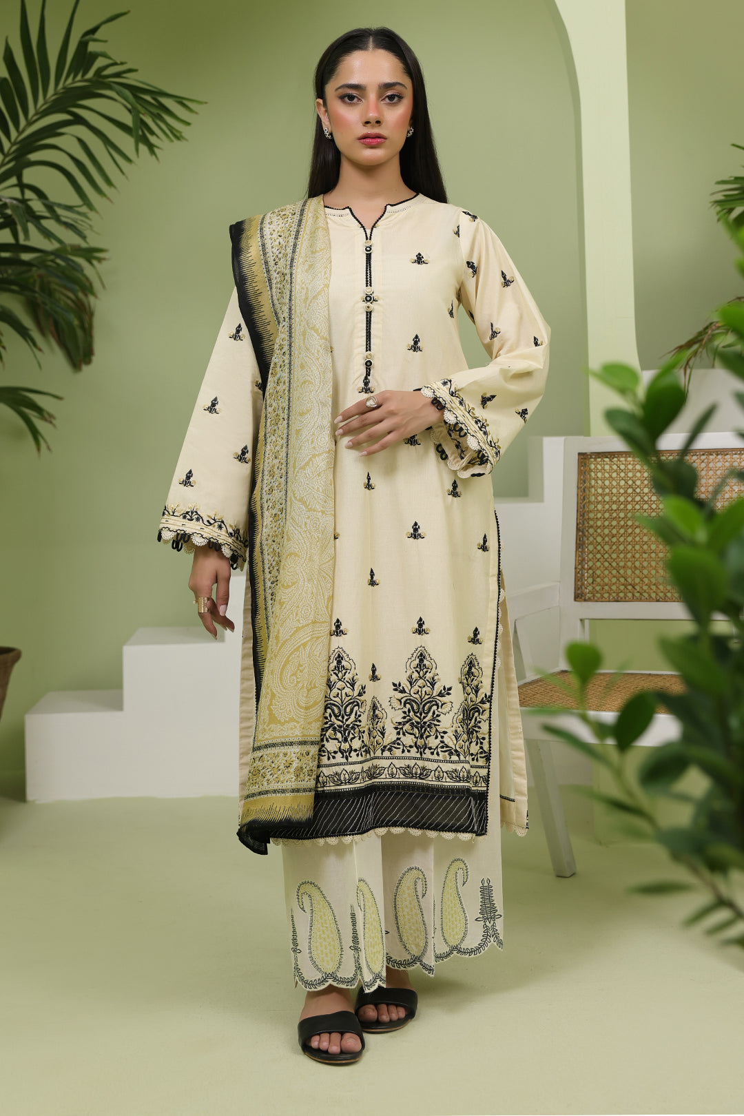 Zellbury | Unstitched 3 Piece Lawn | Embroidered Shirt Shalwar Dupatta - 1369 - House Of Hania