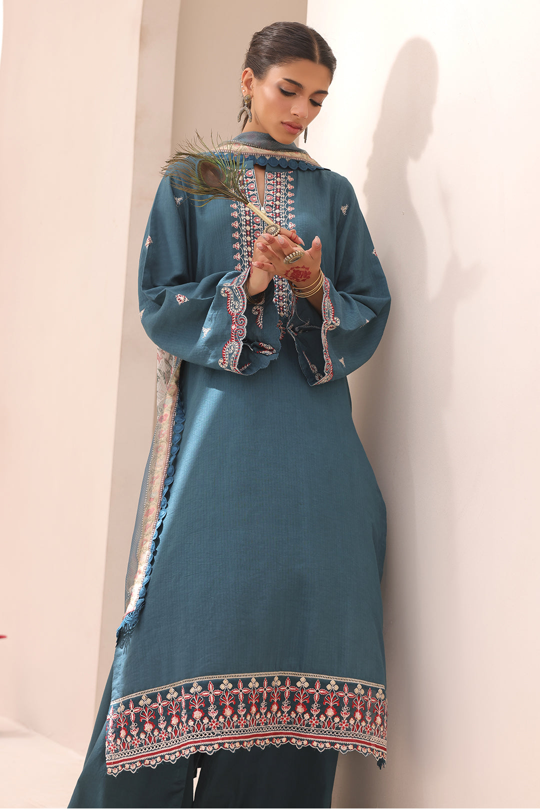 Zellbury | Unstitched 3 Piece Lawn | Embroidered Shirt Shalwar Dupatta - 1549 - House Of Hania