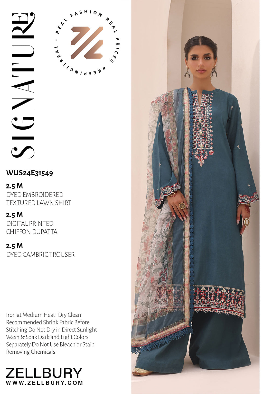 Zellbury | Unstitched 3 Piece Lawn | Embroidered Shirt Shalwar Dupatta - 1549 - House Of Hania