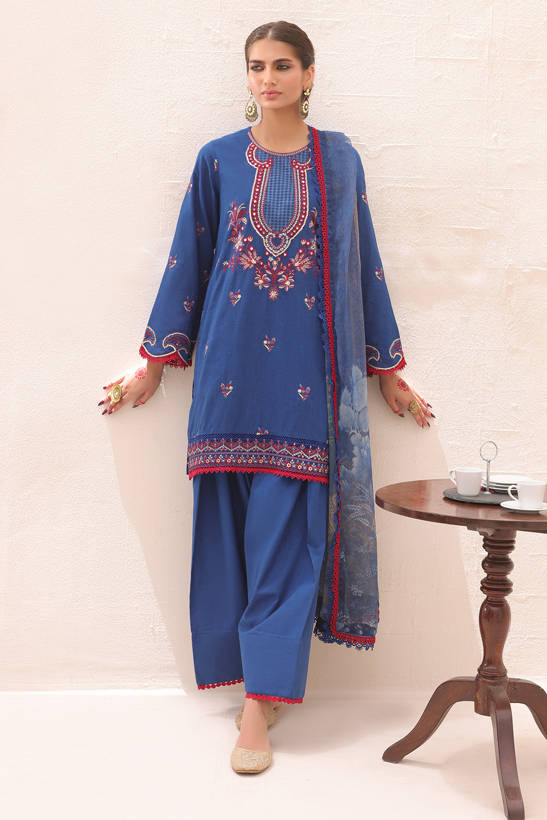 Zellbury | Unstitched 3 Piece Lawn | Embroidered Shirt Shalwar Dupatta - 1551 - House Of Hania