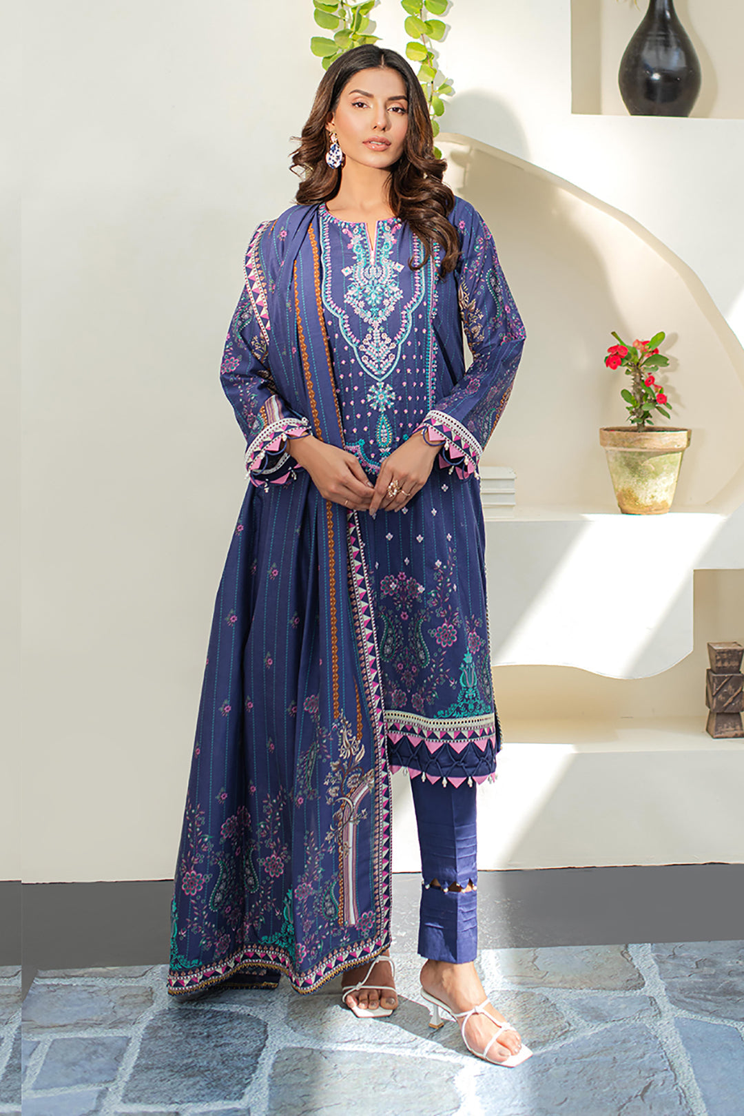 Zellbury | Unstitched 3 Piece Lawn | Embroidered Shirt Shalwar Dupatta - 1680 - House Of Hania