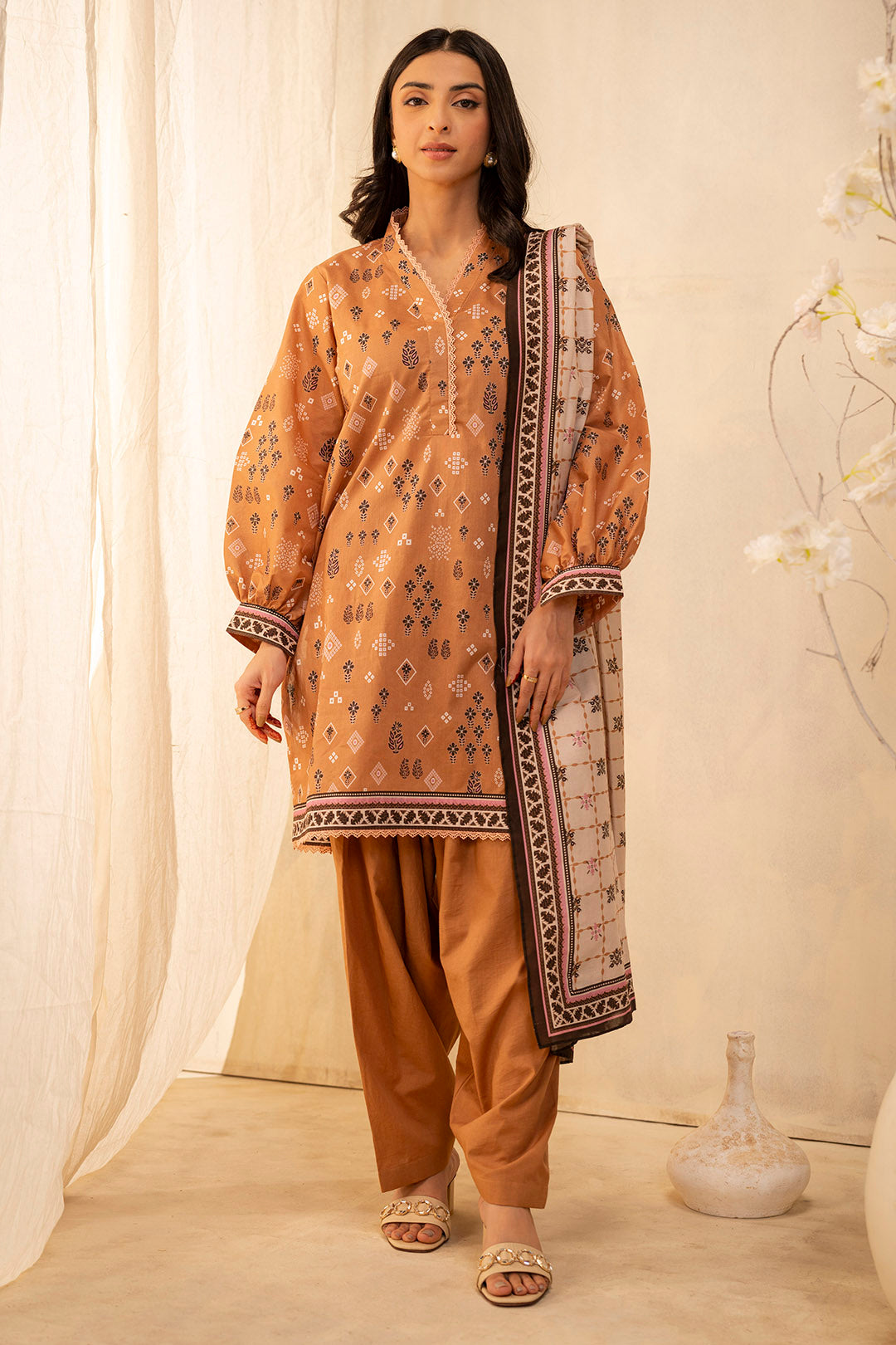 Zellbury | Unstitched 3 Piece Lawn | Shirt Shalwar Dupatta - 0047 - House Of Hania