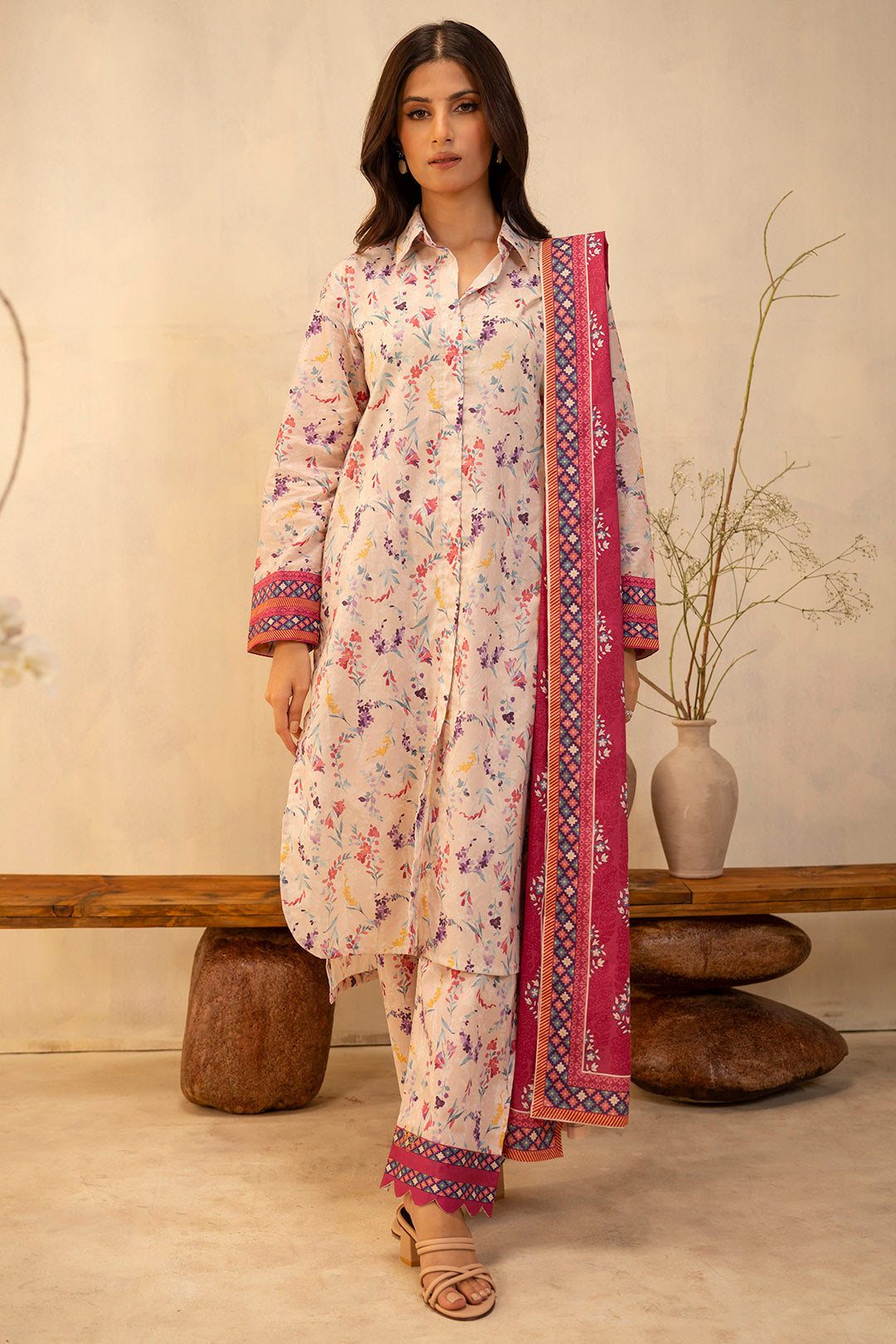 Zellbury | Unstitched 3 Piece Lawn | Shirt Shalwar Dupatta - 0054 - House Of Hania
