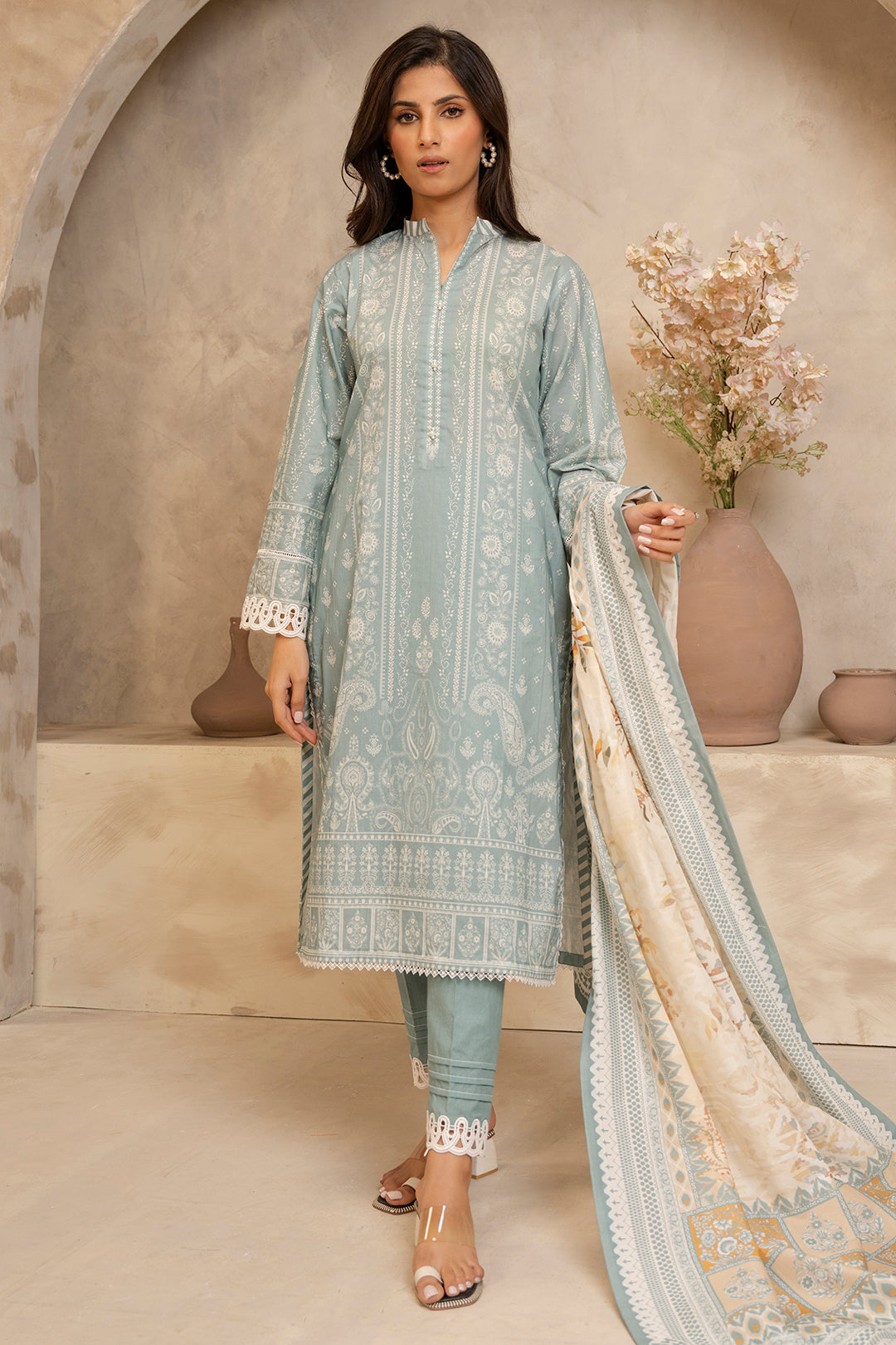 Zellbury | Unstitched 3 Piece Lawn | Shirt Shalwar Dupatta - 0058 - House Of Hania