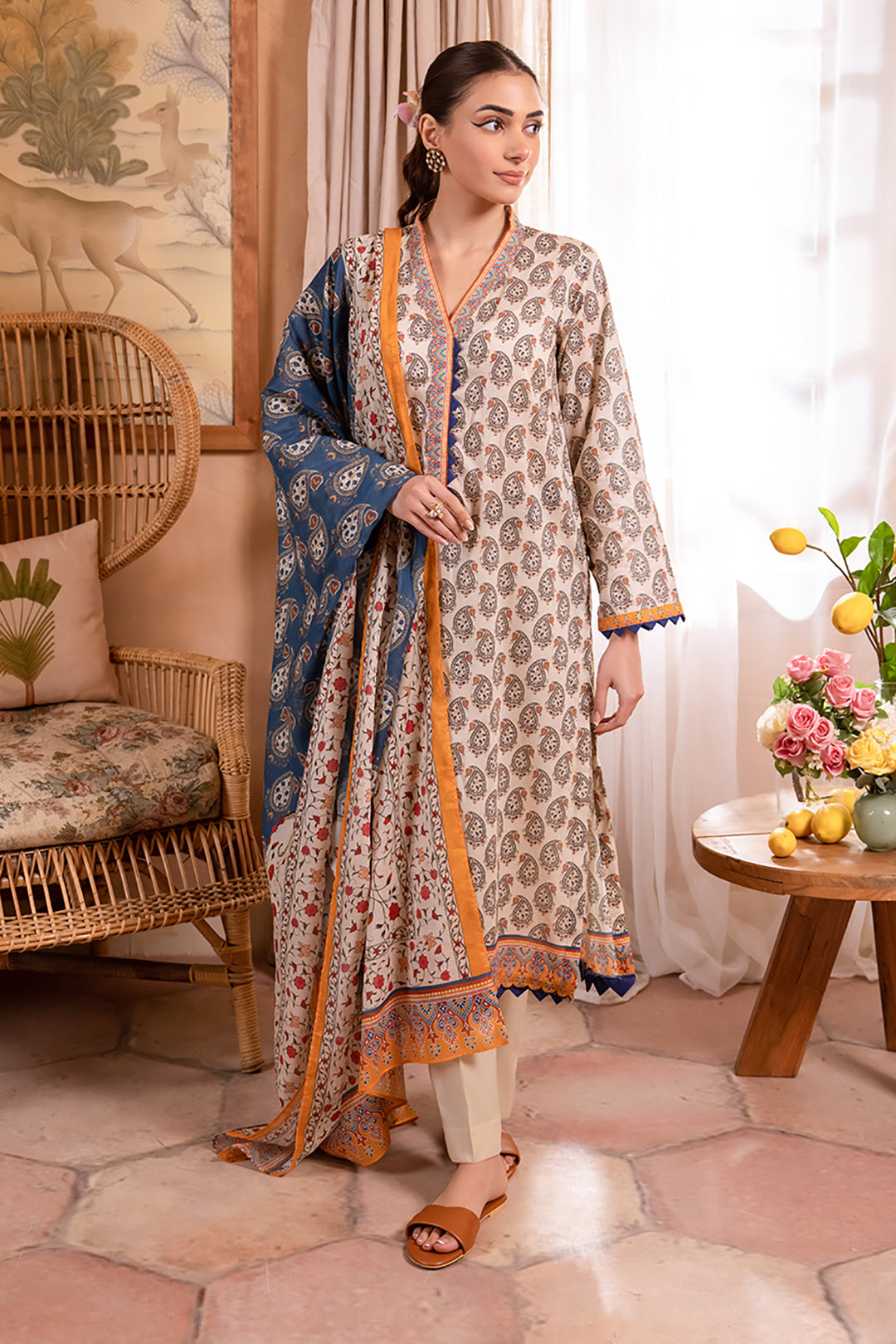 Zellbury | Unstitched 3 Piece Lawn | Shirt Shalwar Dupatta - 1067 - House Of Hania