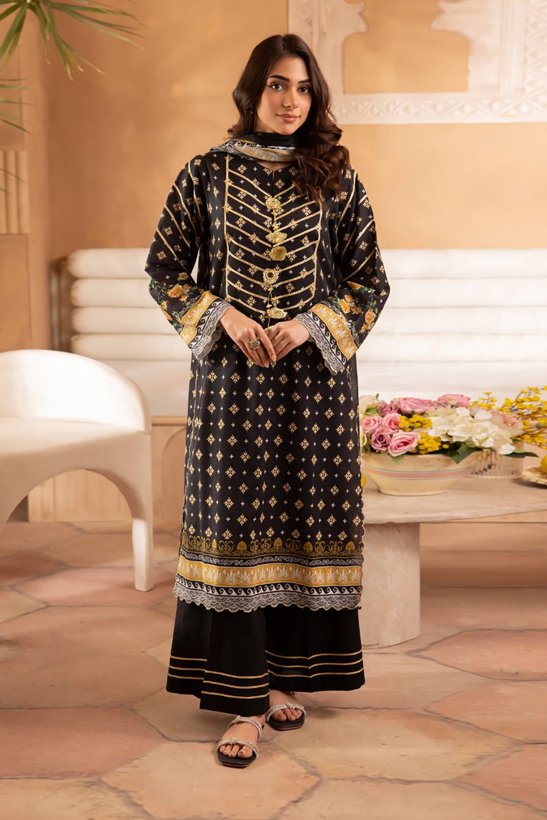 Zellbury | Unstitched 3 Piece Lawn | Shirt Shalwar Dupatta - 1081 - House Of Hania