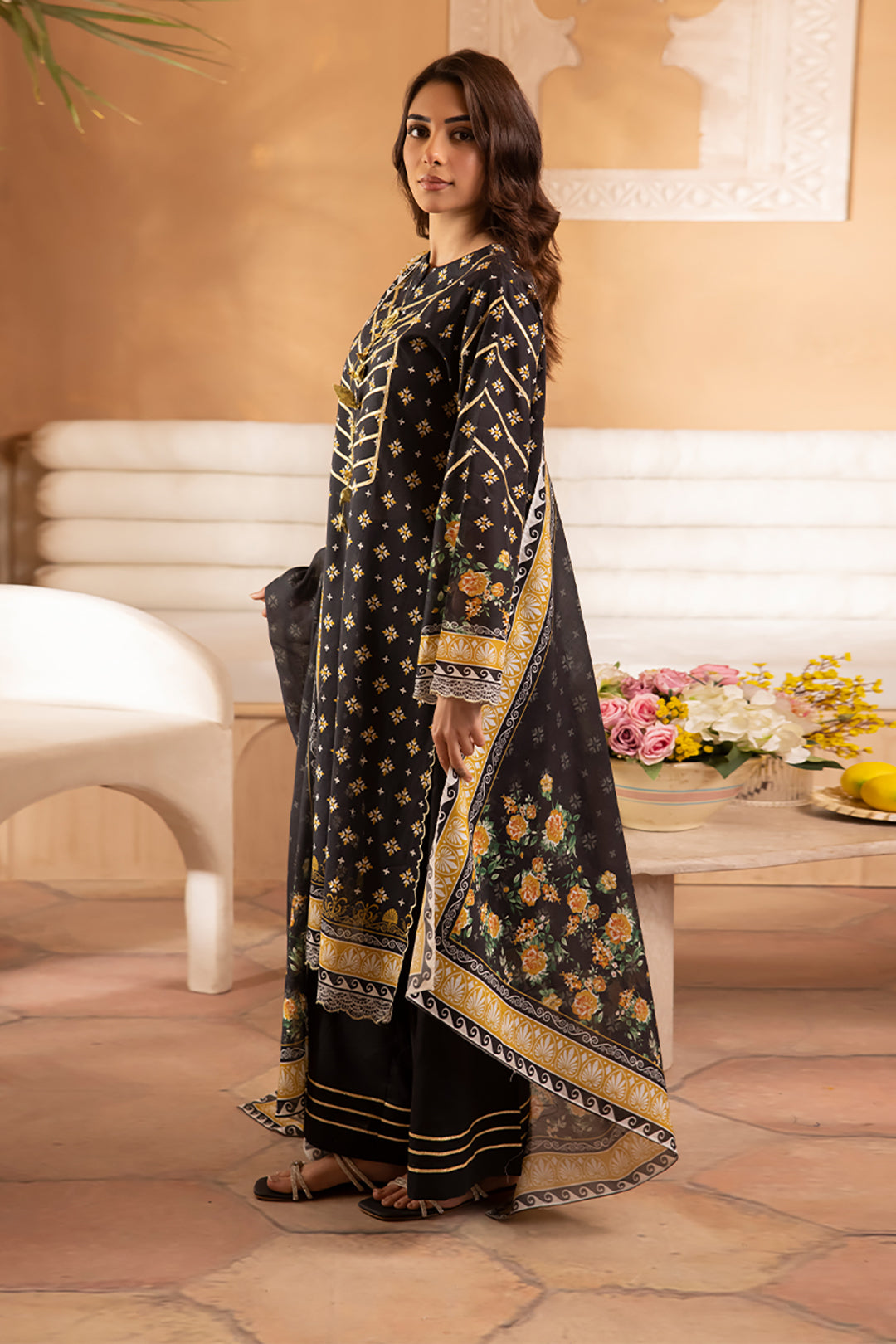 Zellbury | Unstitched 3 Piece Lawn | Shirt Shalwar Dupatta - 1081 - House Of Hania