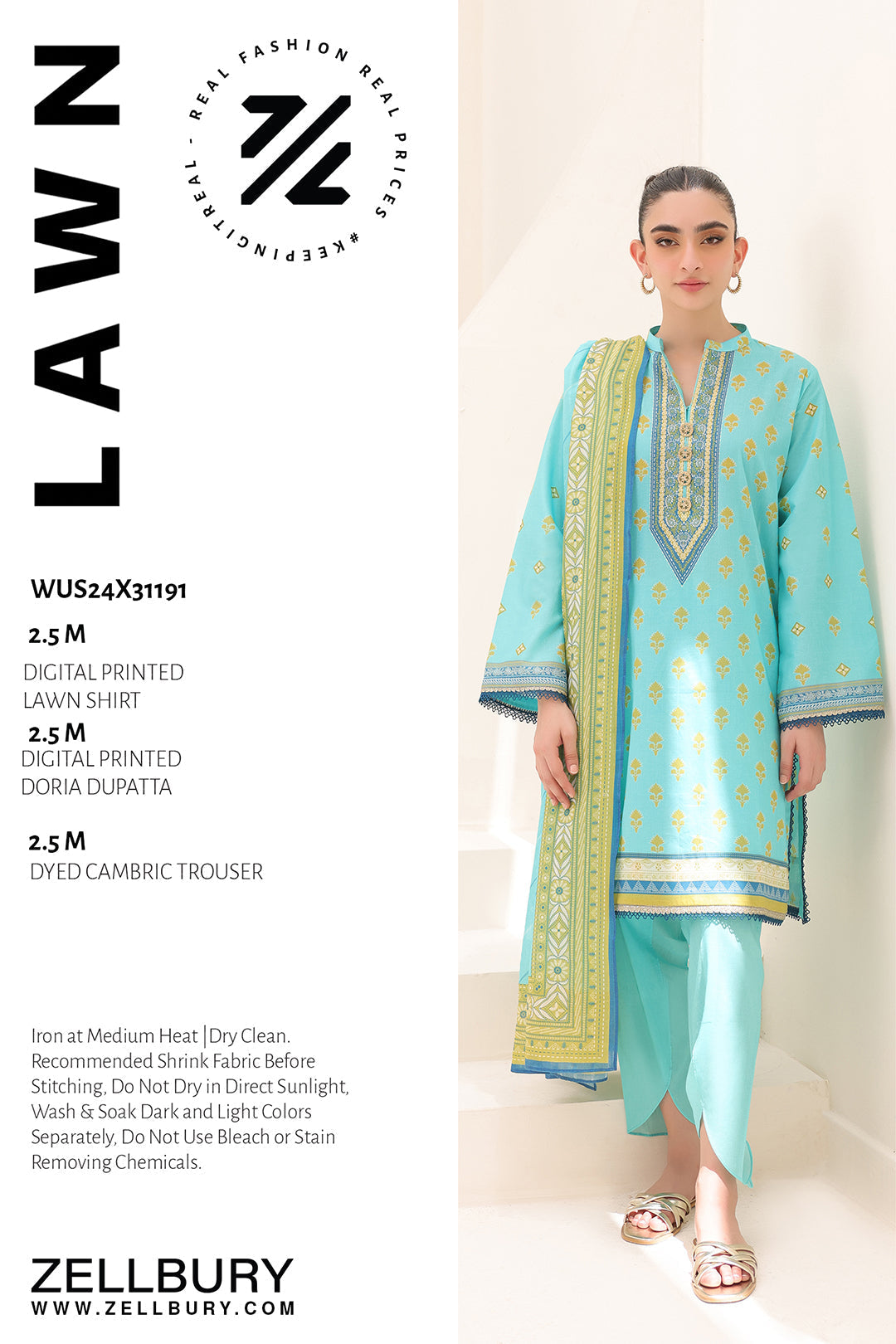 Zellbury | Unstitched 3 Piece Lawn | Shirt Shalwar Dupatta - 1191 - House Of Hania