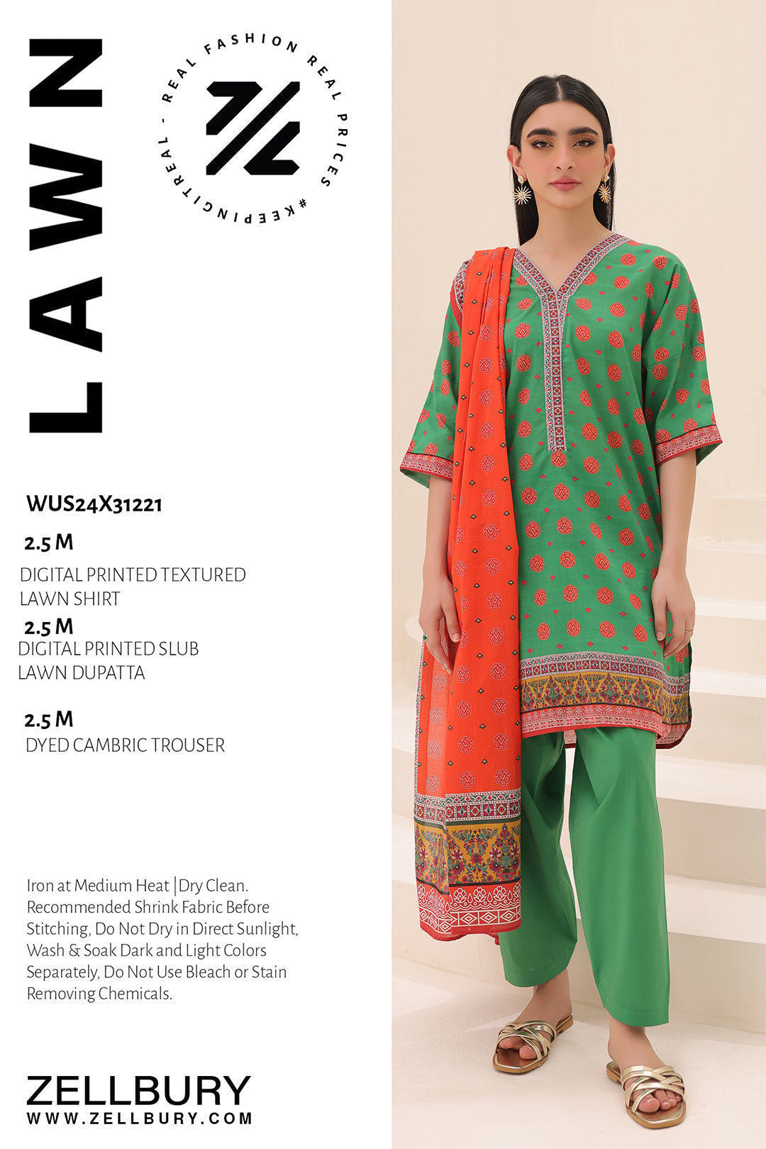 Zellbury | Unstitched 3 Piece Lawn | Shirt Shalwar Dupatta - 1221 - House Of Hania
