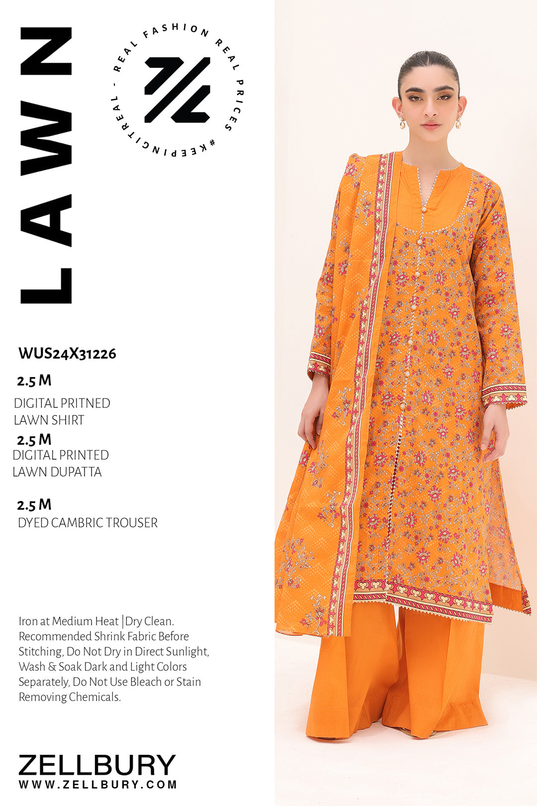 Zellbury | Unstitched 3 Piece Lawn | Shirt Shalwar Dupatta - 1226 - House Of Hania