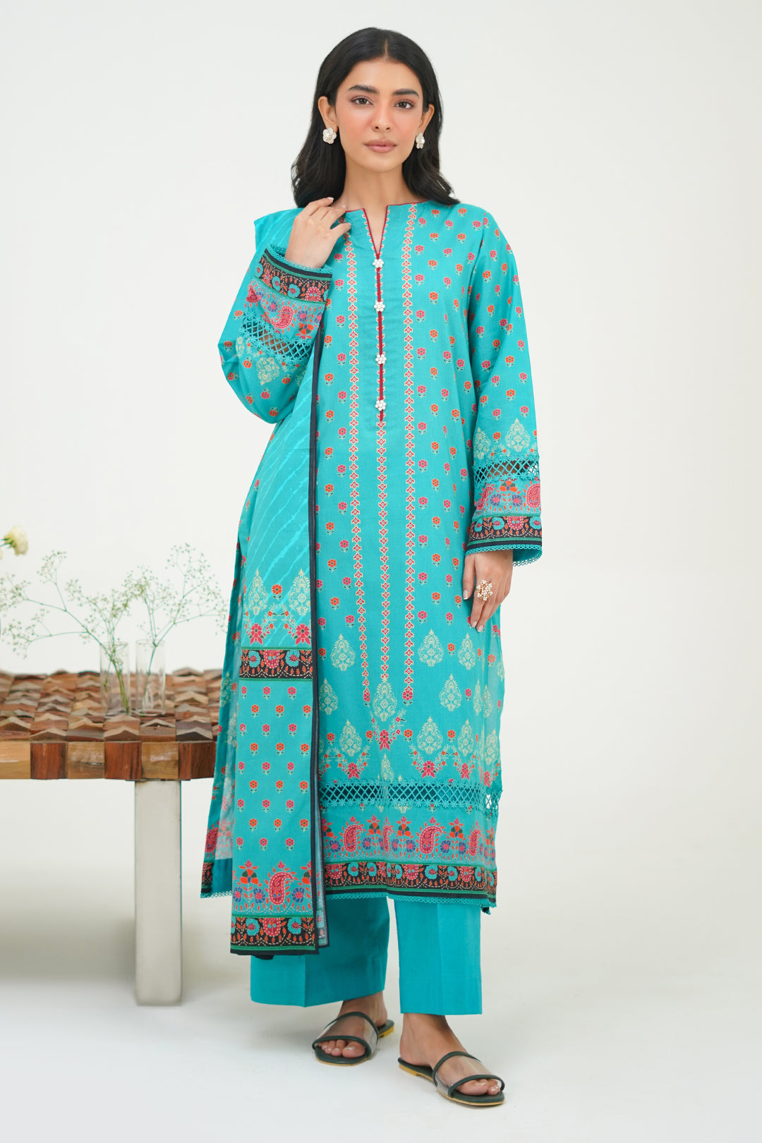 Zellbury | Unstitched 3 Piece Lawn | Shirt Shalwar Dupatta - 1227 - House Of Hania
