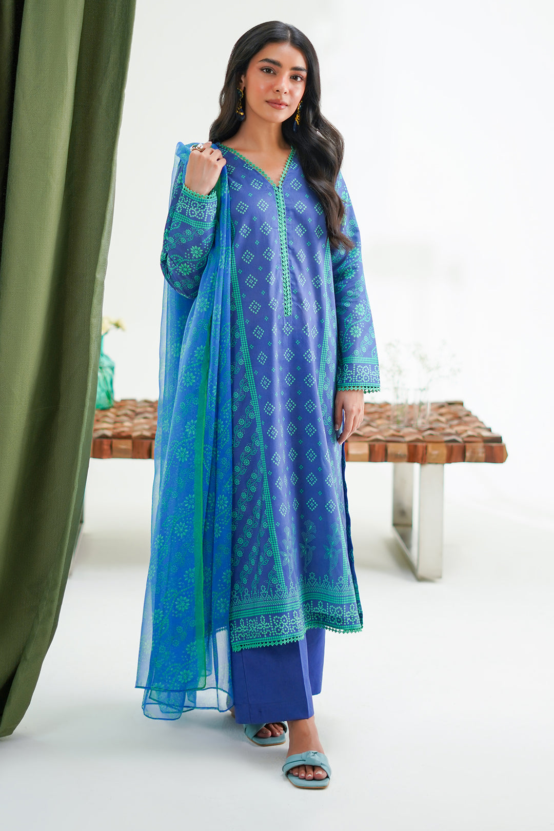 Zellbury | Unstitched 3 Piece Lawn | Shirt Shalwar Dupatta - 1417 - House Of Hania