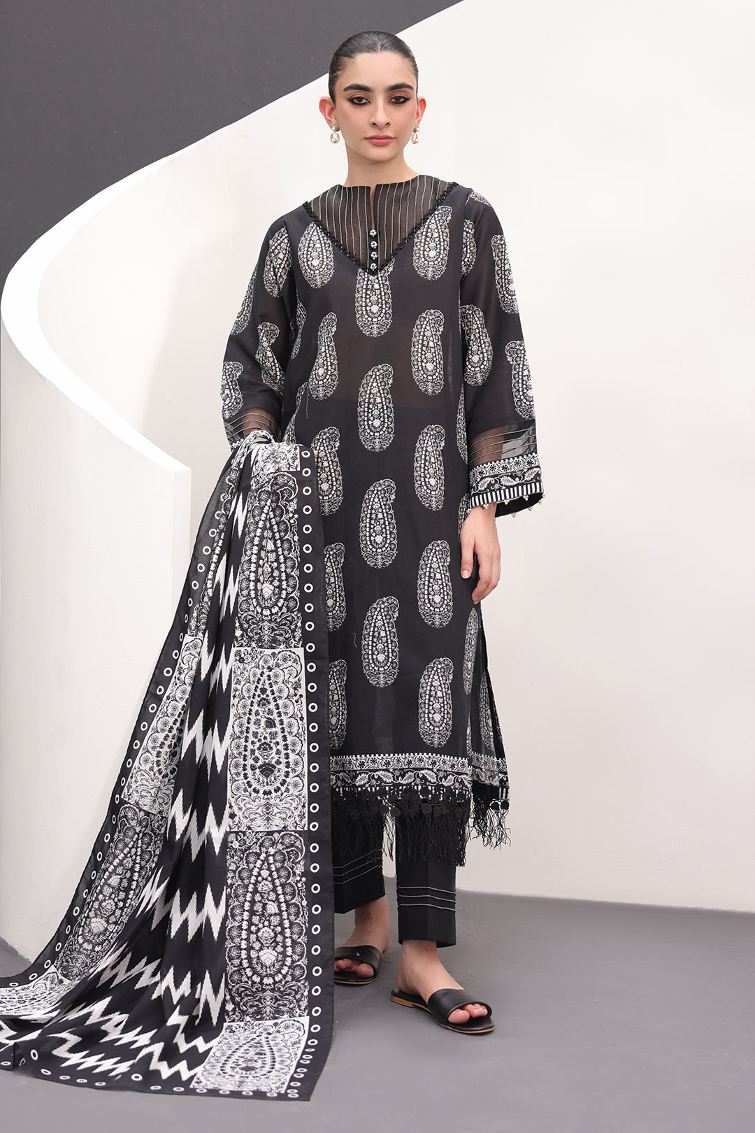 Zellbury | Unstitched 3 Piece Lawn | Shirt Shalwar Dupatta - 1525 - House Of Hania