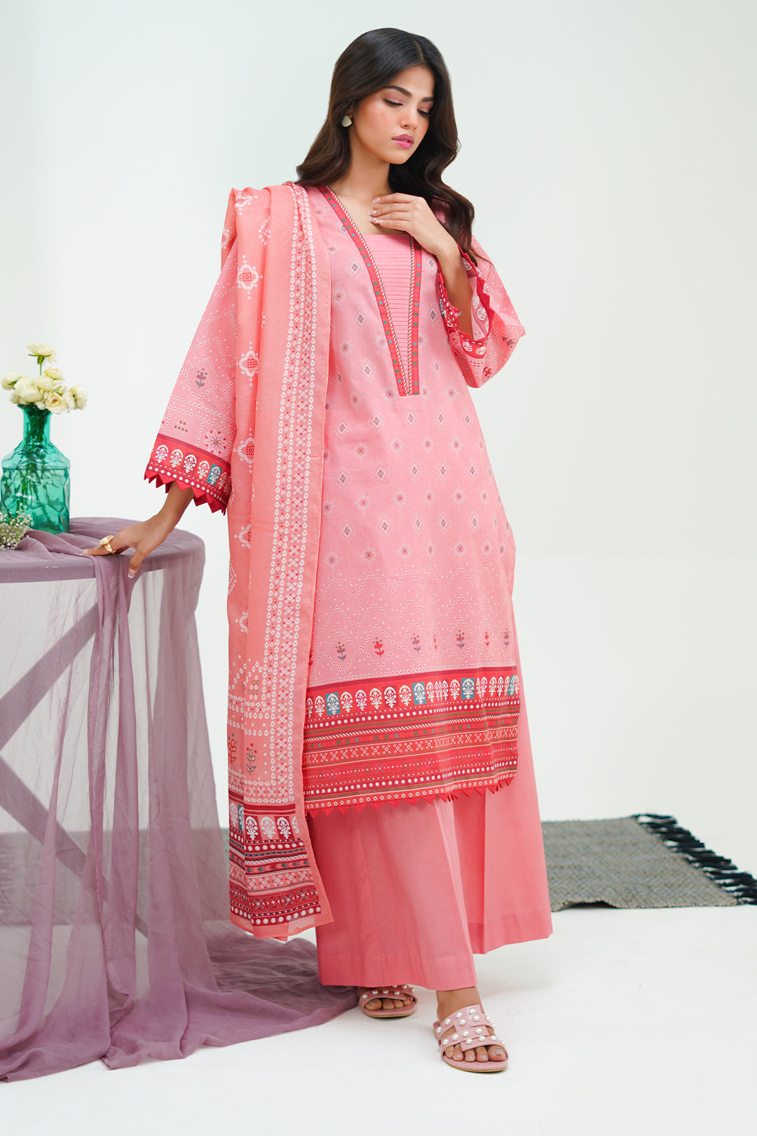 Zellbury | Unstitched 3 Piece Lawn | Shirt Shalwar Dupatta - 1719 - House Of Hania