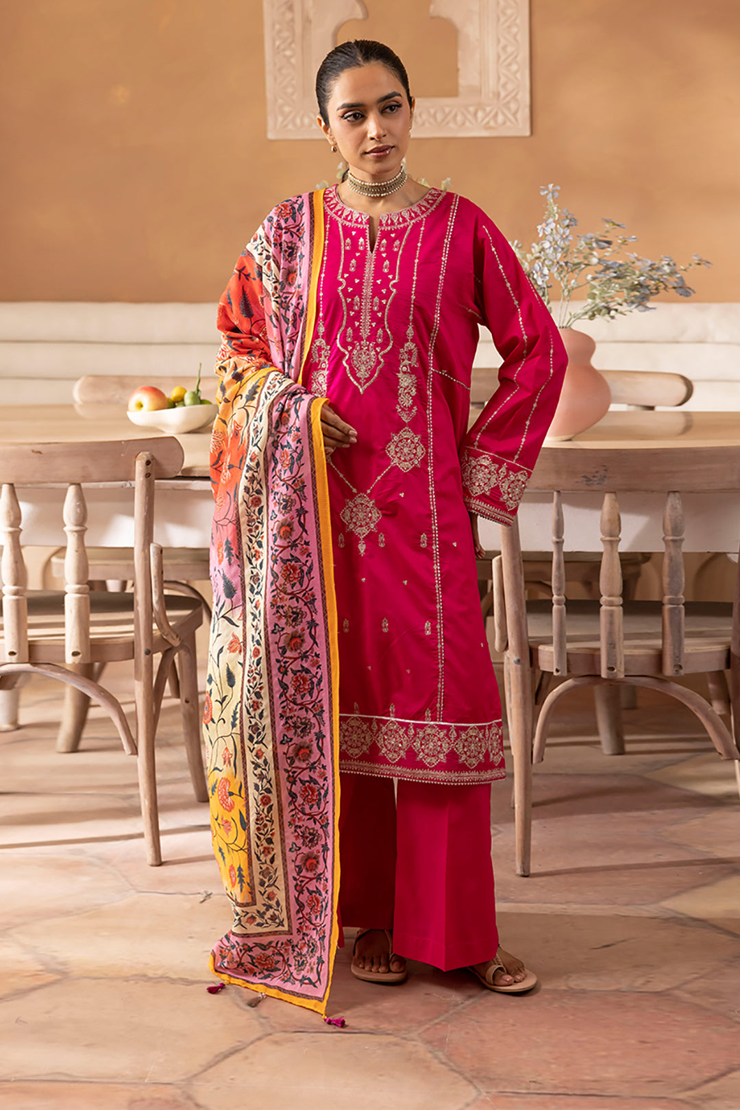 Zellbury | Unstitched 3 Piece Magenta | Embroidered Shirt Shalwar Dupatta - 1145 - House Of Hania