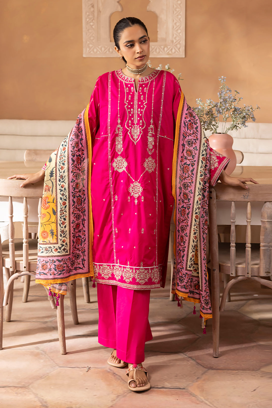 Zellbury | Unstitched 3 Piece Magenta | Embroidered Shirt Shalwar Dupatta - 1145 - House Of Hania