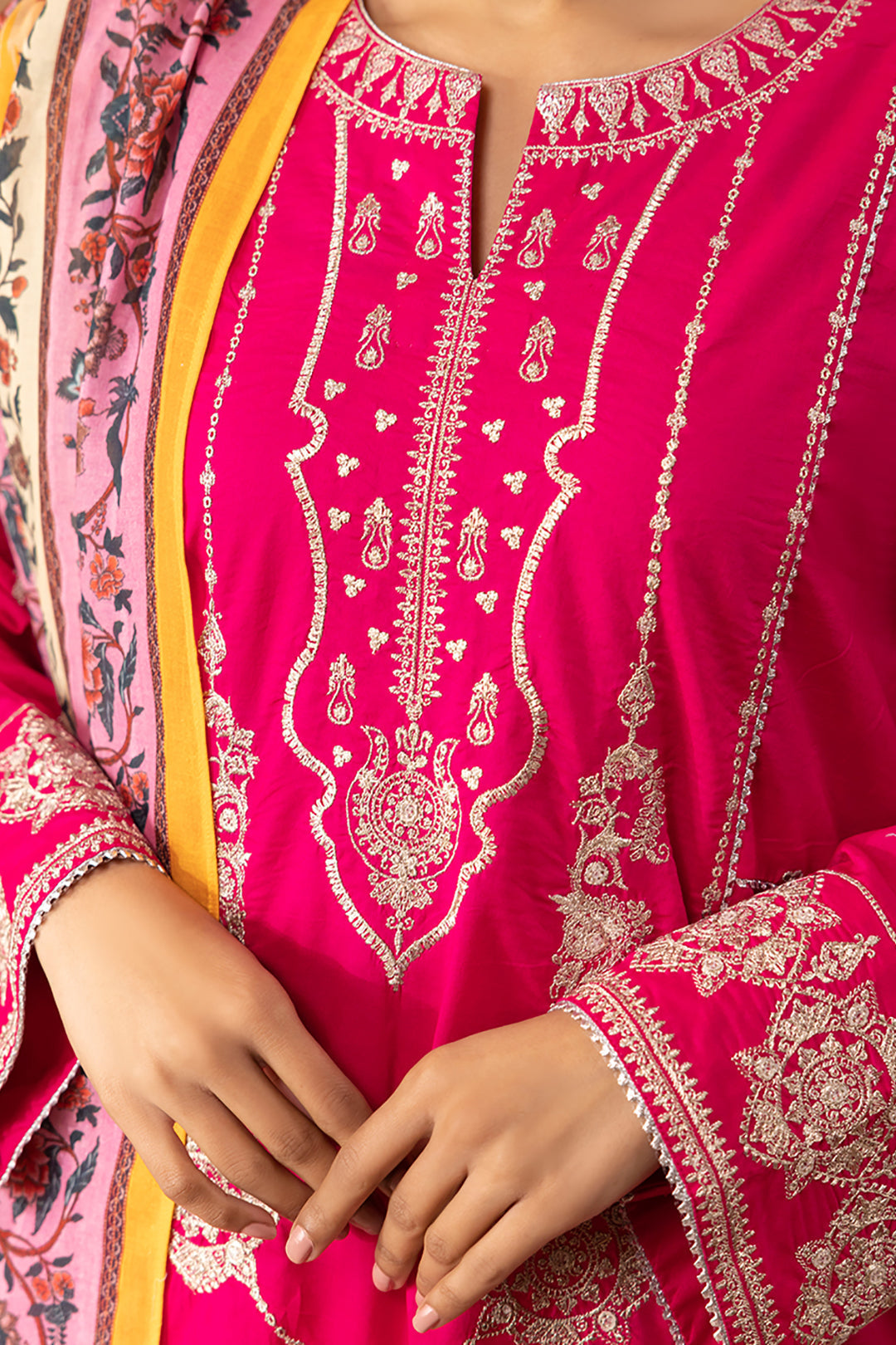Zellbury | Unstitched 3 Piece Magenta | Embroidered Shirt Shalwar Dupatta - 1145 - House Of Hania