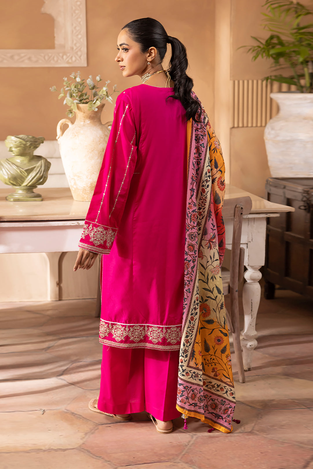 Zellbury | Unstitched 3 Piece Magenta | Embroidered Shirt Shalwar Dupatta - 1145 - House Of Hania