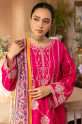 Zellbury | Unstitched 3 Piece Magenta | Embroidered Shirt Shalwar Dupatta - 1145 - House Of Hania