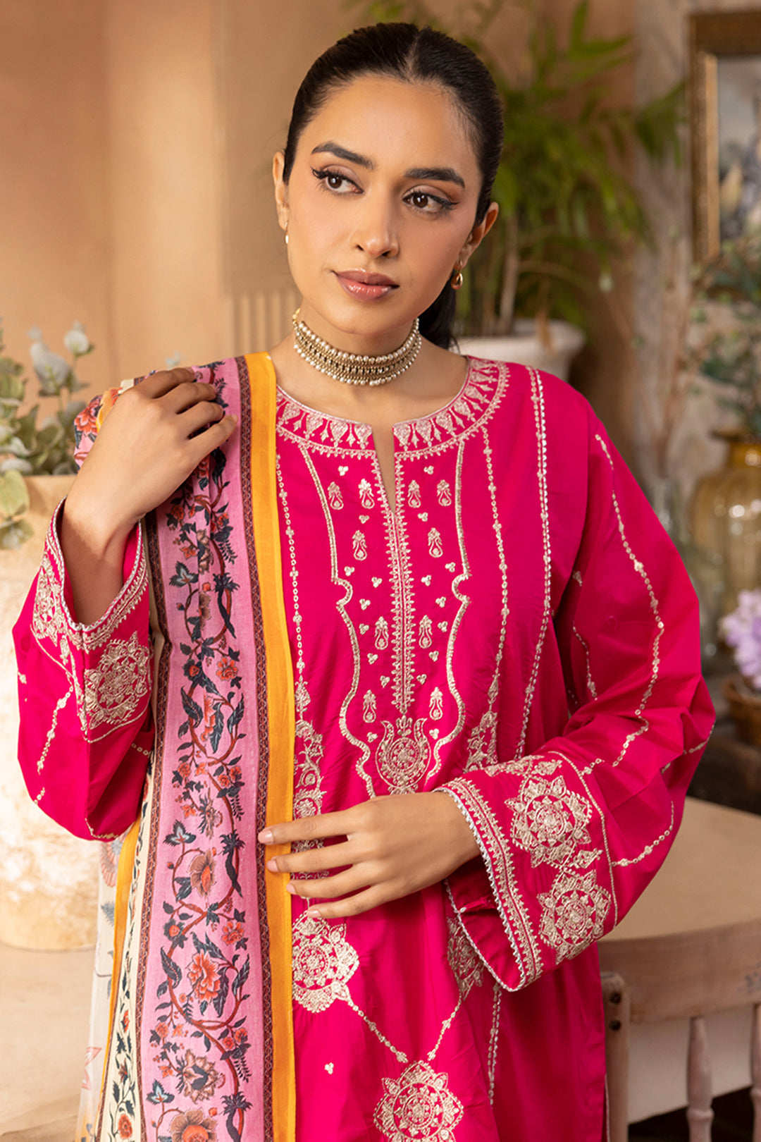 Zellbury | Unstitched 3 Piece Magenta | Embroidered Shirt Shalwar Dupatta - 1145 - House Of Hania