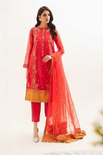 Zellbury | Unstitched 3 Piece Organza | Embroidered Shirt Shalwar Dupatta - 0303 - House Of Hania