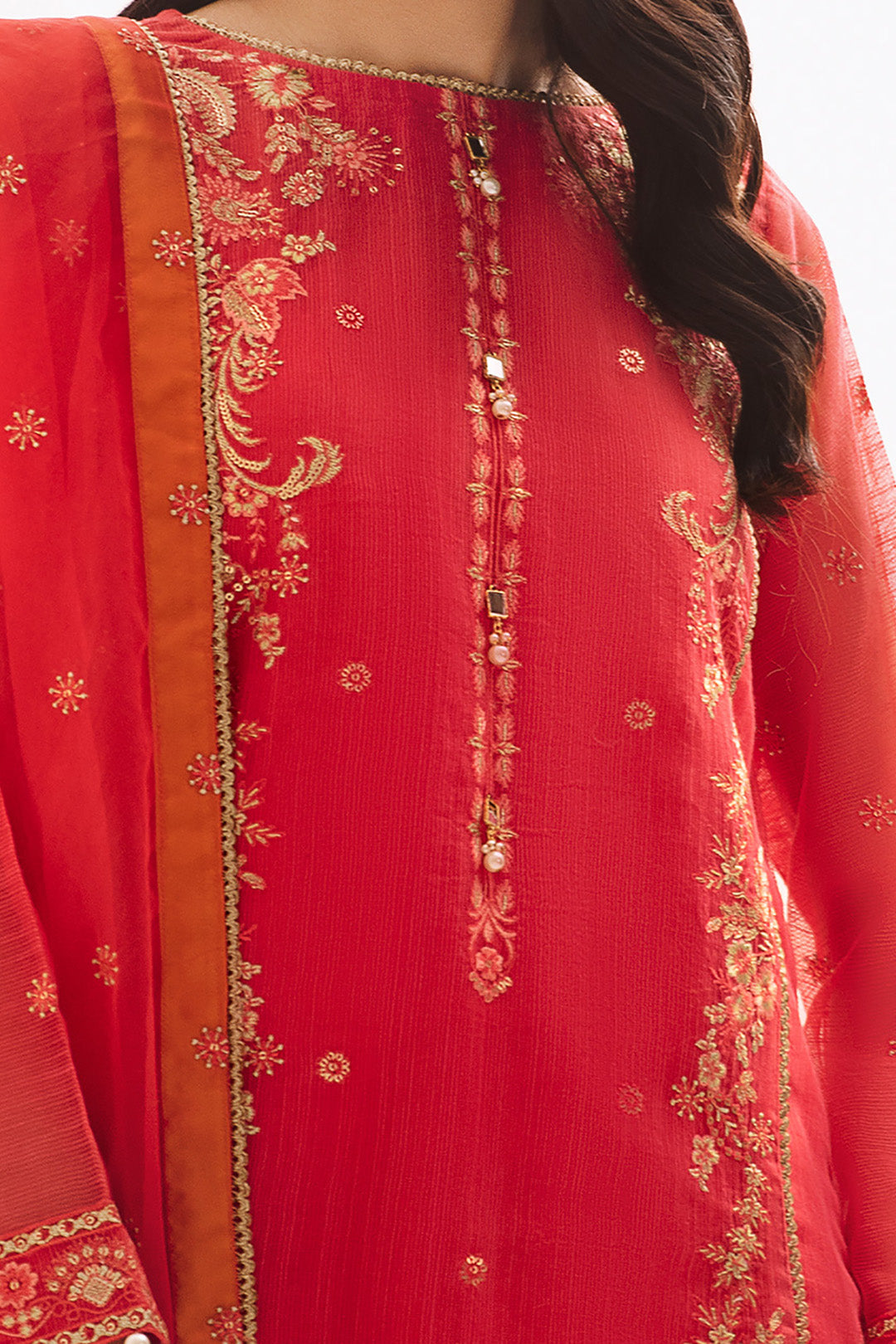 Zellbury | Unstitched 3 Piece Organza | Embroidered Shirt Shalwar Dupatta - 0303 - House Of Hania