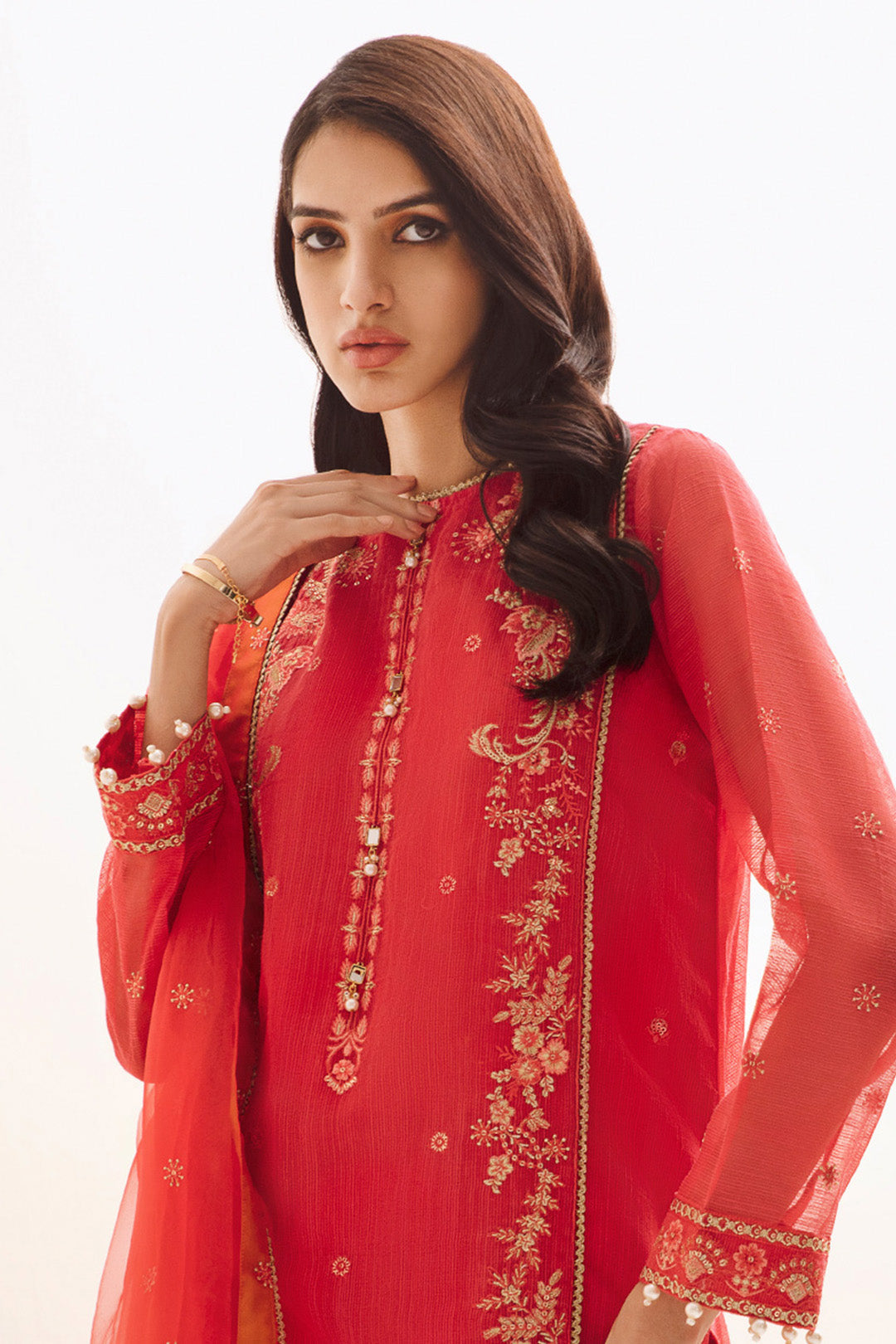 Zellbury | Unstitched 3 Piece Organza | Embroidered Shirt Shalwar Dupatta - 0303 - House Of Hania