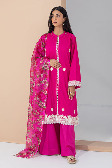 Zellbury | Unstitched 3 Piece Pink | Embroidered Shirt Shalwar Dupatta - 0365 - House Of Hania