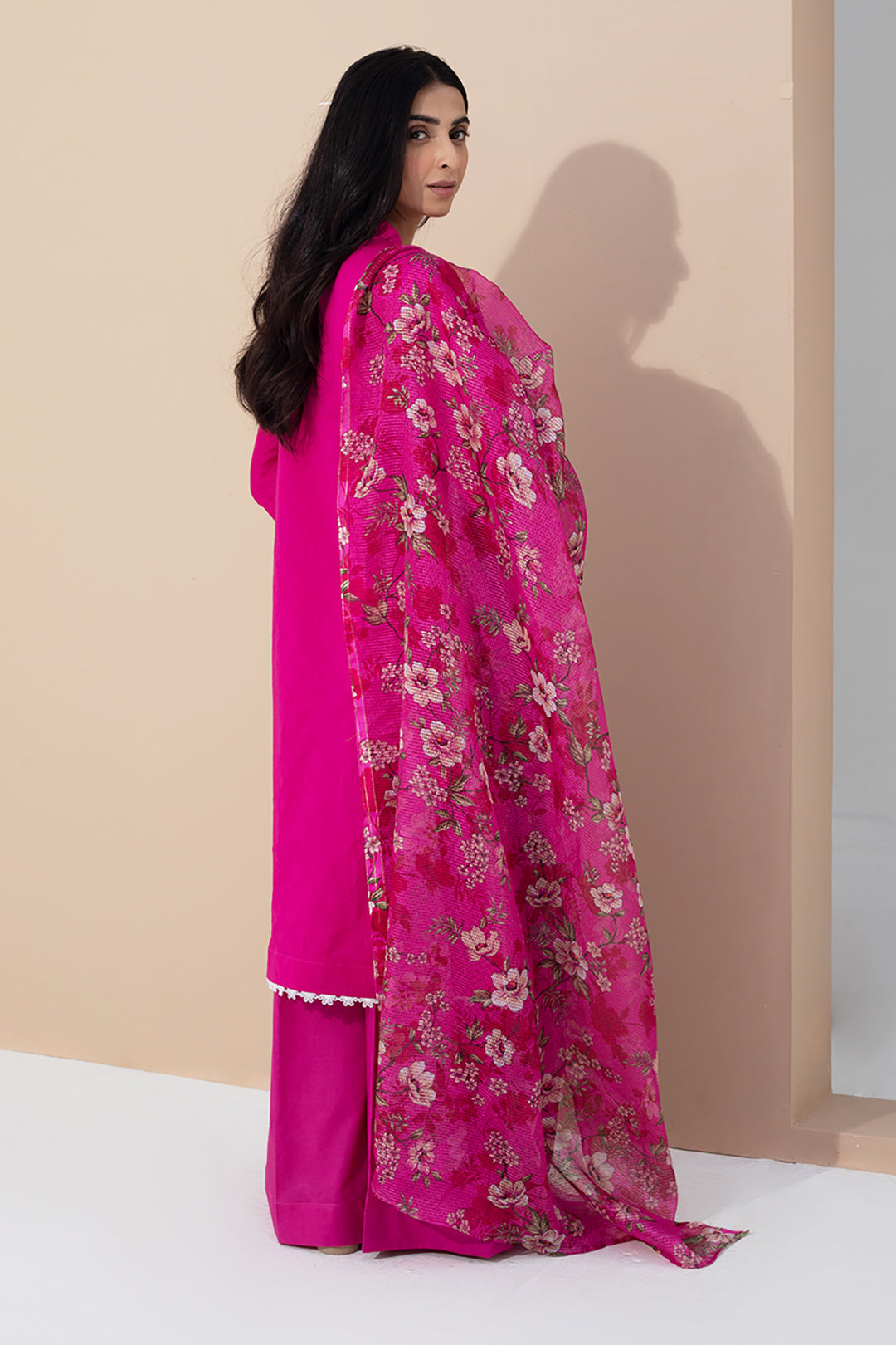 Zellbury | Unstitched 3 Piece Pink | Embroidered Shirt Shalwar Dupatta - 0365 - House Of Hania