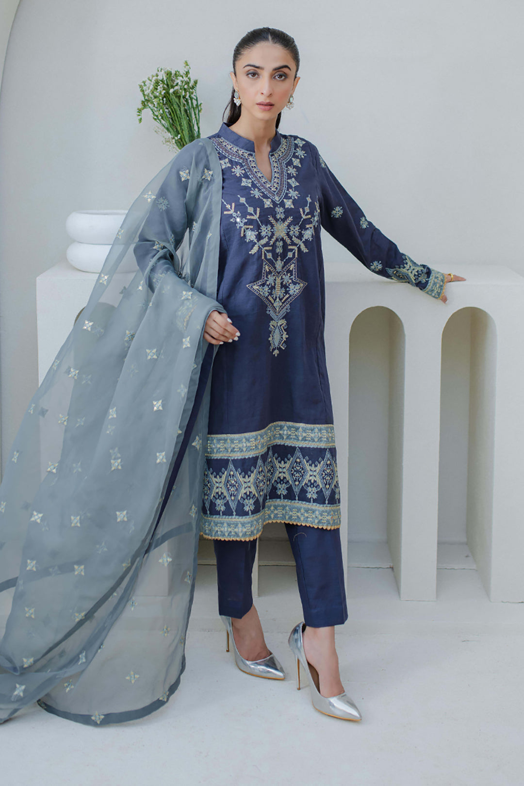 Zellbury | Unstitched 3 Piece Purple | Embroidered Shirt Shalwar Dupatta - 0300 - House Of Hania