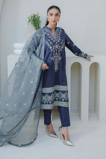 Zellbury | Unstitched 3 Piece Purple | Embroidered Shirt Shalwar Dupatta - 0300 - House Of Hania