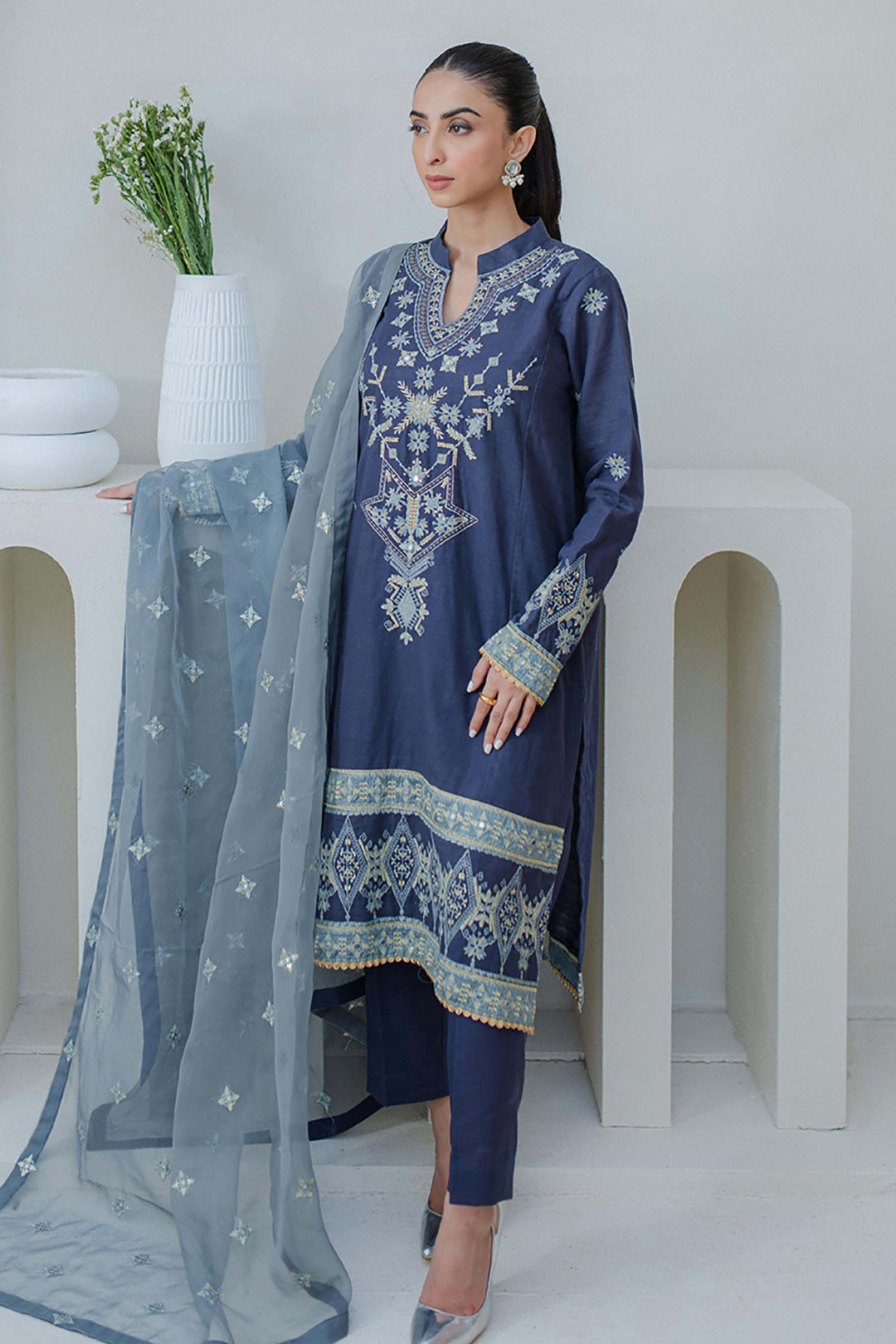 Zellbury | Unstitched 3 Piece Purple | Embroidered Shirt Shalwar Dupatta - 0300 - House Of Hania