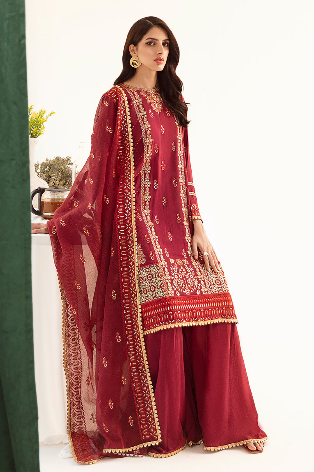 Zellbury | Unstitched 3 Piece Raw Silk | Embroidered Shirt Shalwar Dupatta - 0297 - House Of Hania
