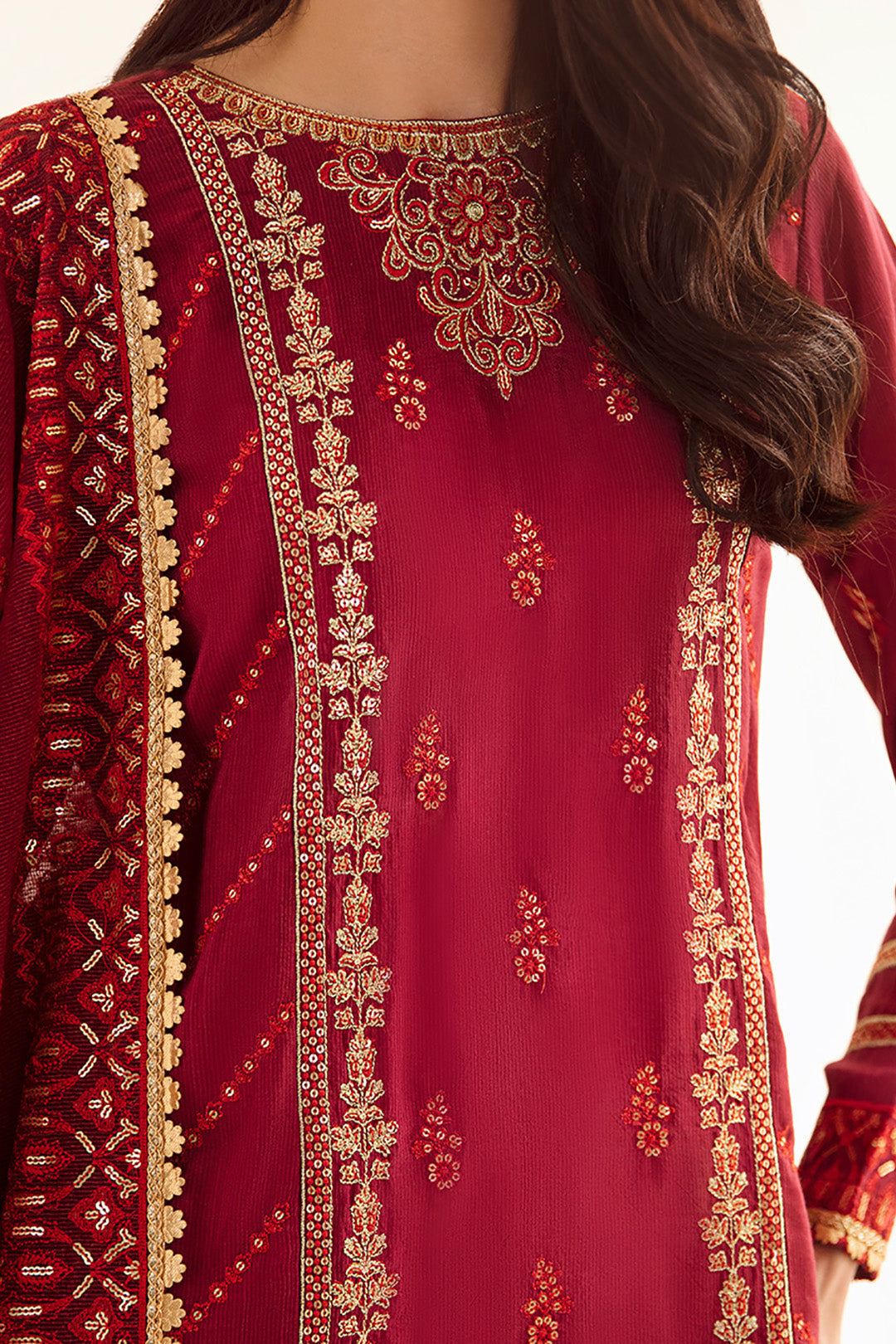 Zellbury | Unstitched 3 Piece Raw Silk | Embroidered Shirt Shalwar Dupatta - 0297 - House Of Hania