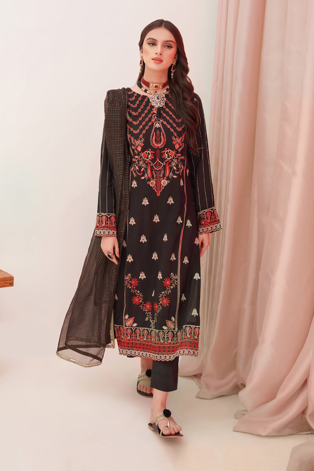 Zellbury | Unstitched 3 Piece Raw Silk | Embroidered Shirt Shalwar Dupatta - 0357 - House Of Hania