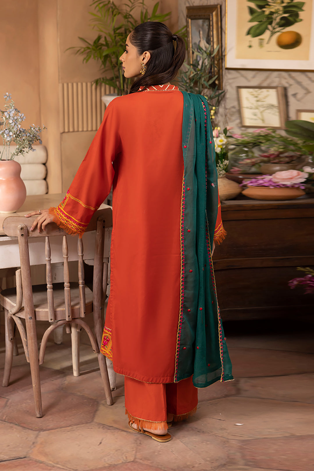 Zellbury | Unstitched 3 Piece Red | Embroidered Shirt Shalwar Dupatta - 1136 - House Of Hania
