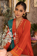 Zellbury | Unstitched 3 Piece Red | Embroidered Shirt Shalwar Dupatta - 1136 - House Of Hania