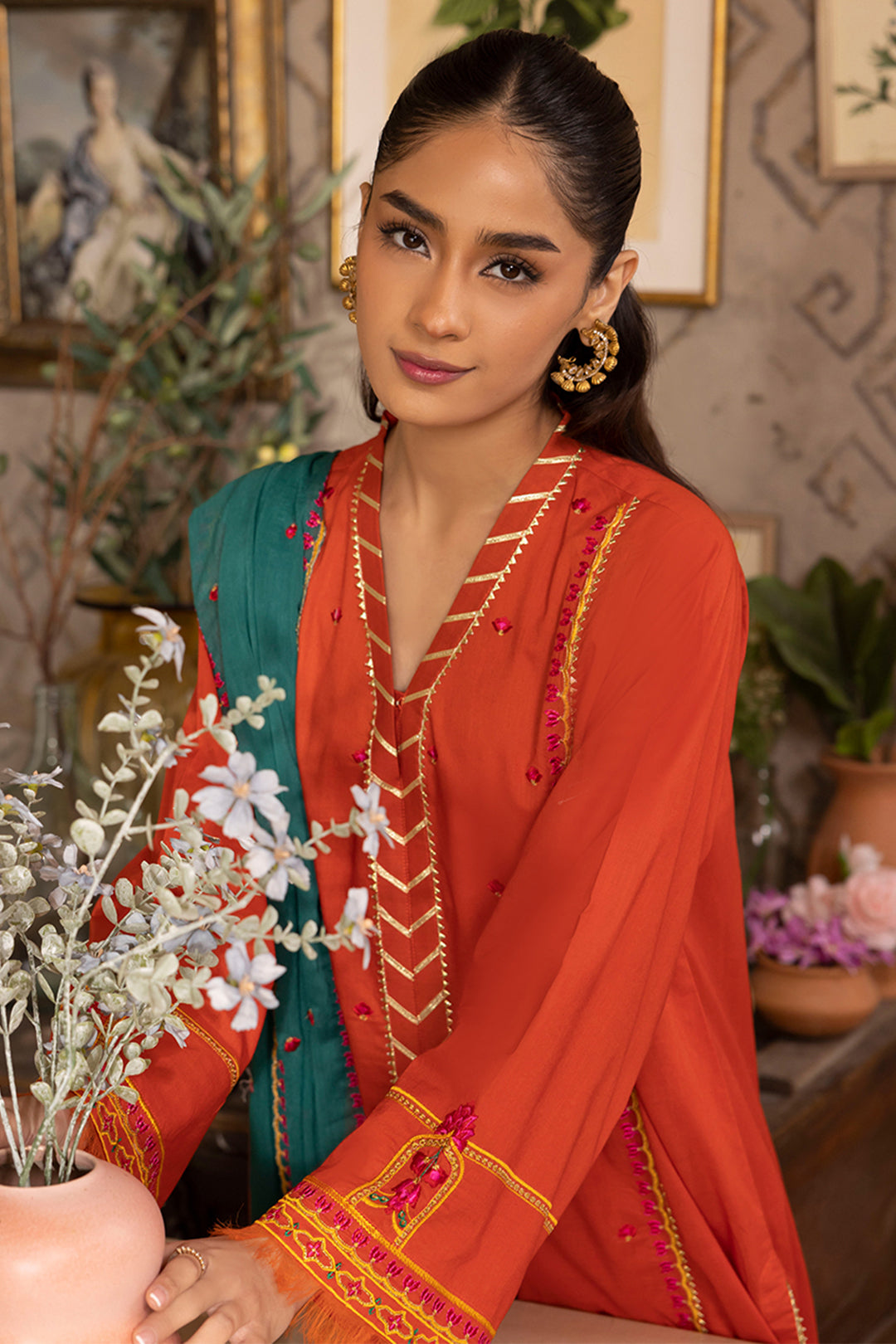 Zellbury | Unstitched 3 Piece Red | Embroidered Shirt Shalwar Dupatta - 1136 - House Of Hania