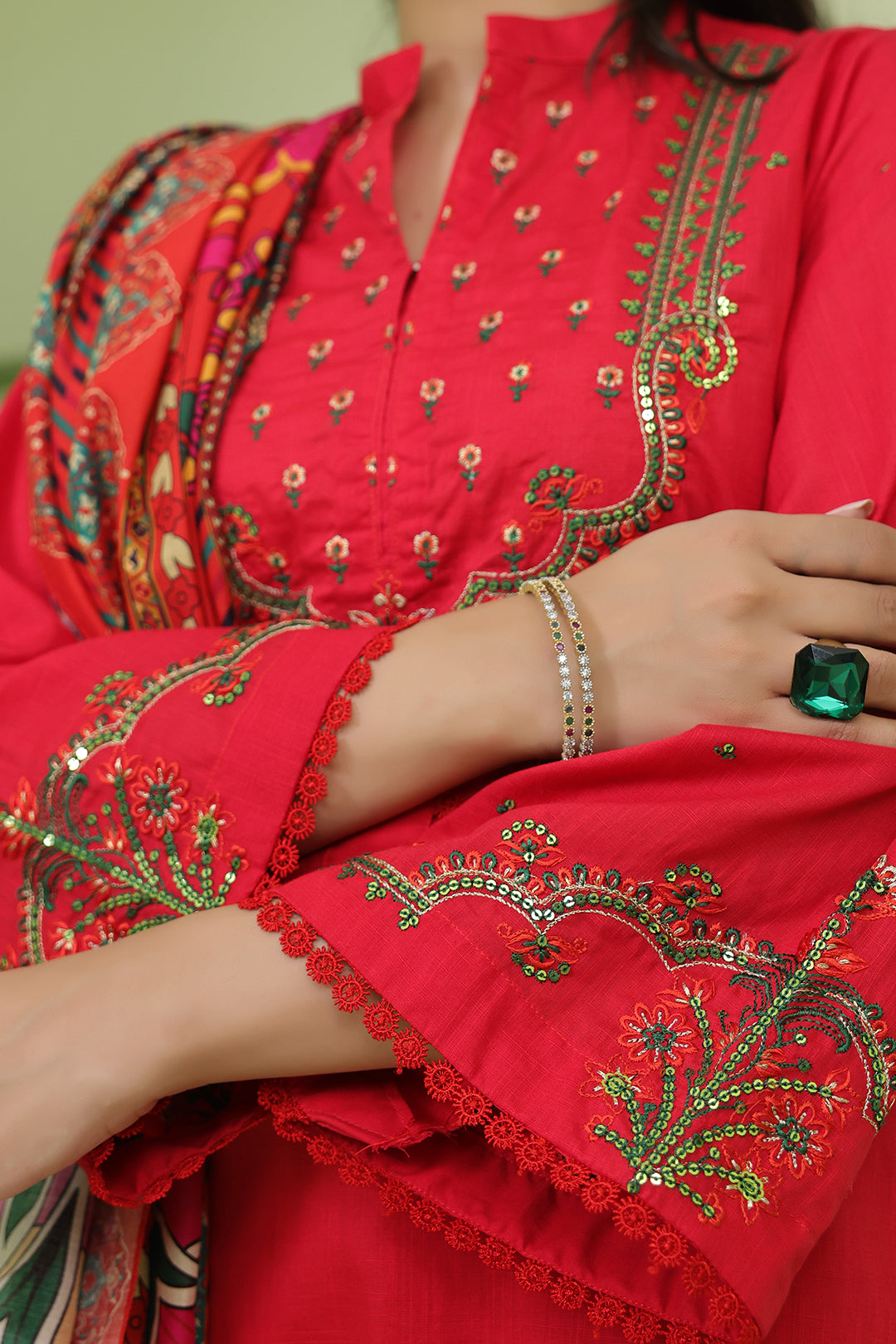 Zellbury | Unstitched 3 Piece Slub | Embroidered Shirt Shalwar Dupatta - 1272 - House Of Hania