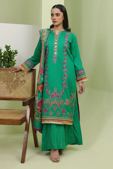 Zellbury | Unstitched 3 Piece Slub | Embroidered Shirt Shalwar Dupatta - 1283 - House Of Hania